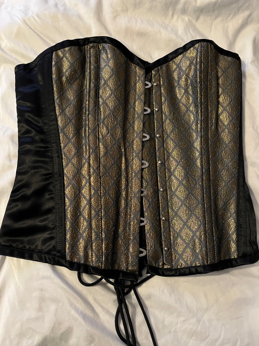 Gold Brocade Satin Lace-Up Corset